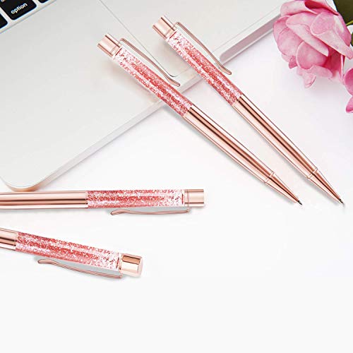 ZZTX 4 Pcs Rose Gold Ballpoint Pens Metal Pen Cute Bling Dynamic Liquid Sand Pen With Refills Black Ink Office Supplies Gift Pens For Christmas Wedding Birthday - Image 5
