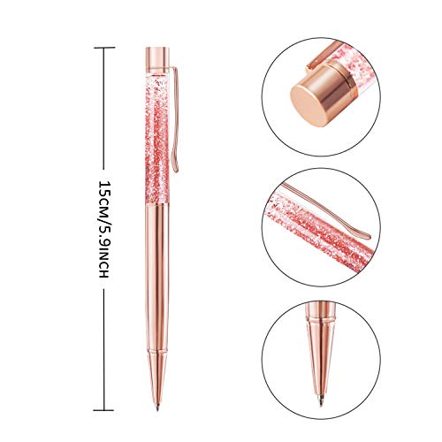 ZZTX 4 Pcs Rose Gold Ballpoint Pens Metal Pen Cute Bling Dynamic Liquid Sand Pen With Refills Black Ink Office Supplies Gift Pens For Christmas Wedding Birthday - Image 2