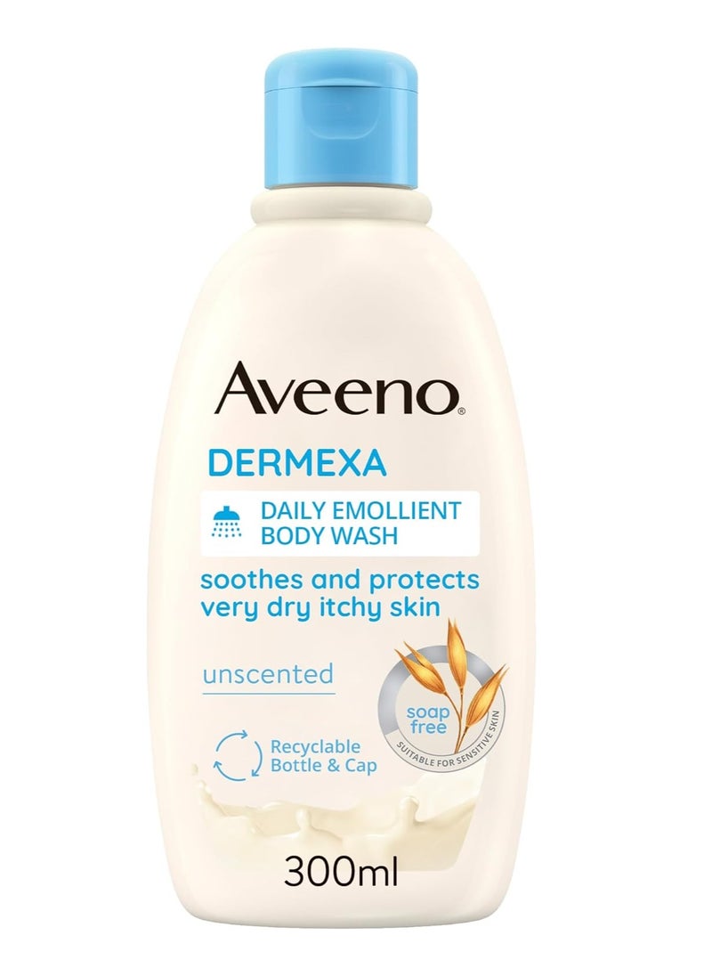 Aveeno Baby Aveeno Dermexa Daily Emollient Body Wash, With Soothing Oat Complex and Ceramides, Suitable For Sensitive Skin, Soothes & Protects Very Dry Itchy Skin, Unscented, Soap Free, 300ml 