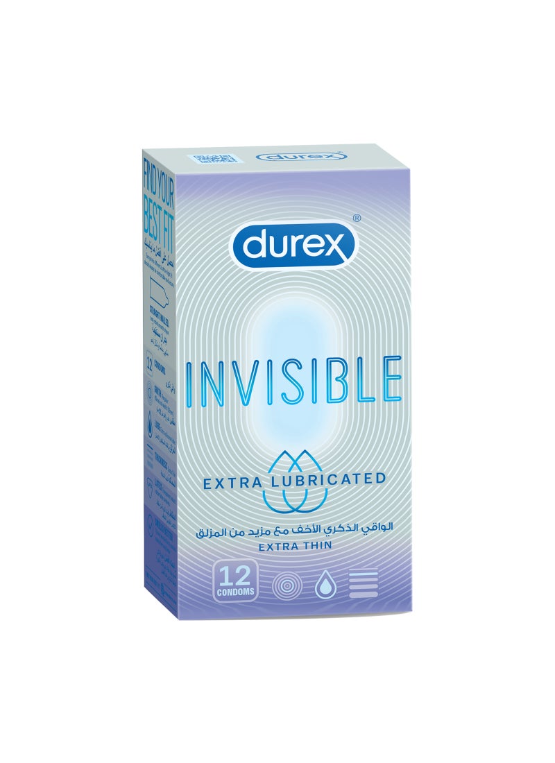 Durex Invisible Extra Thin Lubricated Condoms 12 Pieces - Image 1
