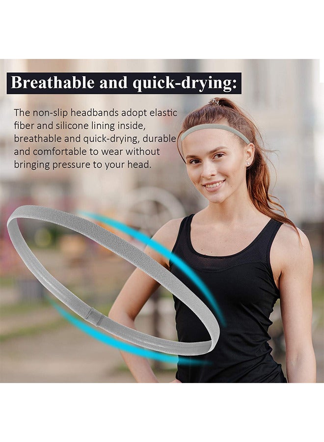 Depend 6 Pieces Thin Non-Slip Elastic Sport Headbands Mini Headbands For Men Women Slim Basketball Yoga Head Bands For Soccer, Workout, Running, Exercise, Volleyball (Black, White And Gray) - Image 5