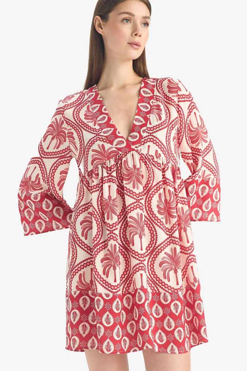 ديفاكتو Fall in Love V Neck Patterned Beach Dress