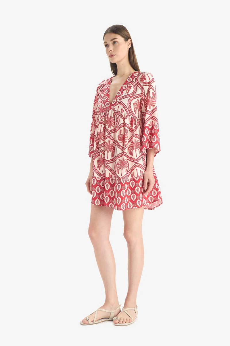 ديفاكتو Fall in Love V Neck Patterned Beach Dress