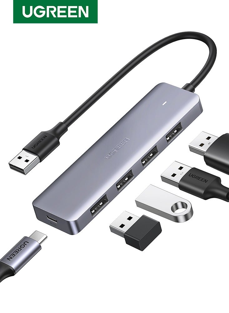 USB Hub 4 Port USB 3.0 Ultra Slim Data Hub USB 3.0 Splitter Aluminum Multiple USB Extension Dock Compatible for MacBook Mac Pro Mini iMac Surface Pro XPS PS5 PC USB Flash Drive Mobile HDD