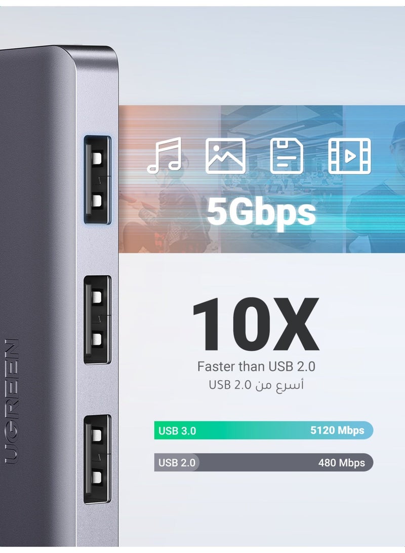 يو جرين يوجرين موزع USB و4 منافذ USB 3.0 وحوض تمديد USB متعدد من الألومنيوم متوافق مع ماك بوك و Mac برو ميني و iMac و سيرفس برو و XPS و PS5 والكمبيوتر الشخصي - Image 3