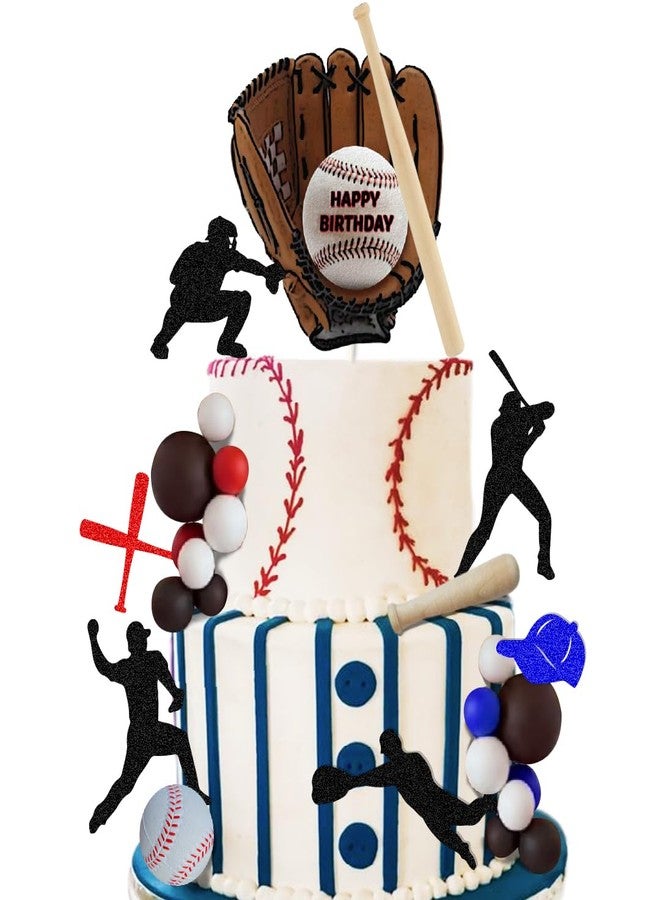 ChoJoy Baseball Cake Topper Baseball Birthday Decoration with Baseball Bat Baseball Glove Baseball Player Red Blue Brown White balls for Baseball Themed Birthday Party - Image 3