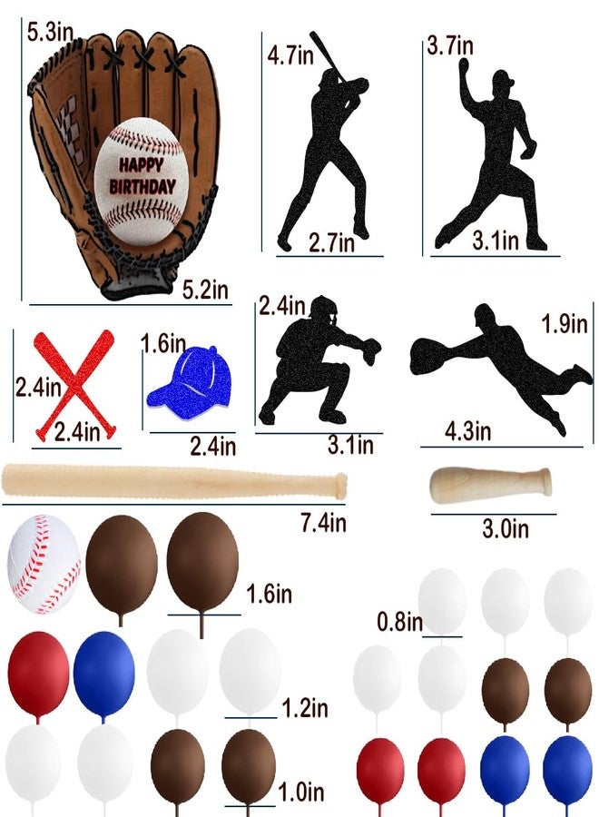 ChoJoy Baseball Cake Topper Baseball Birthday Decoration with Baseball Bat Baseball Glove Baseball Player Red Blue Brown White balls for Baseball Themed Birthday Party - Image 2