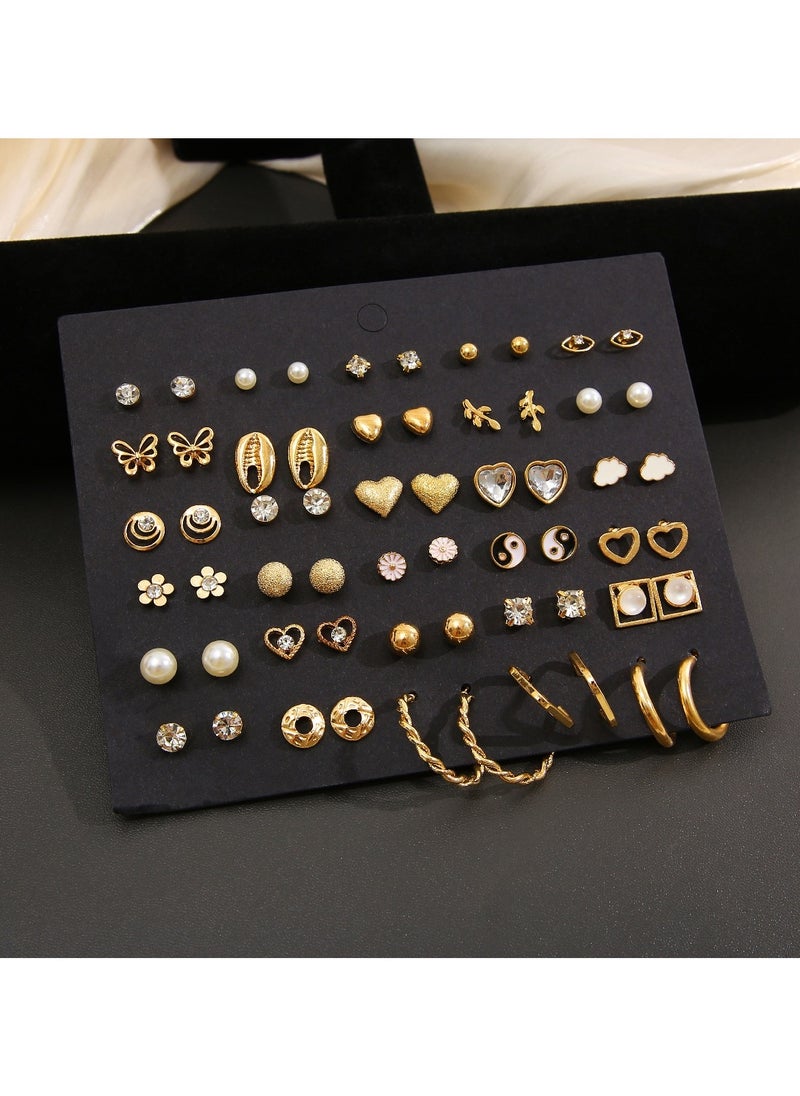 Huitich 30 Pairs Gold Colour Tone Alloy, Crystal & Pearl Earrings Set for Women  - Image 3