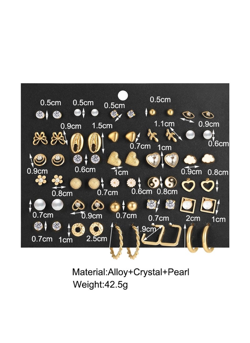 Huitich 30 Pairs Gold Colour Tone Alloy, Crystal & Pearl Earrings Set for Women  - Image 4
