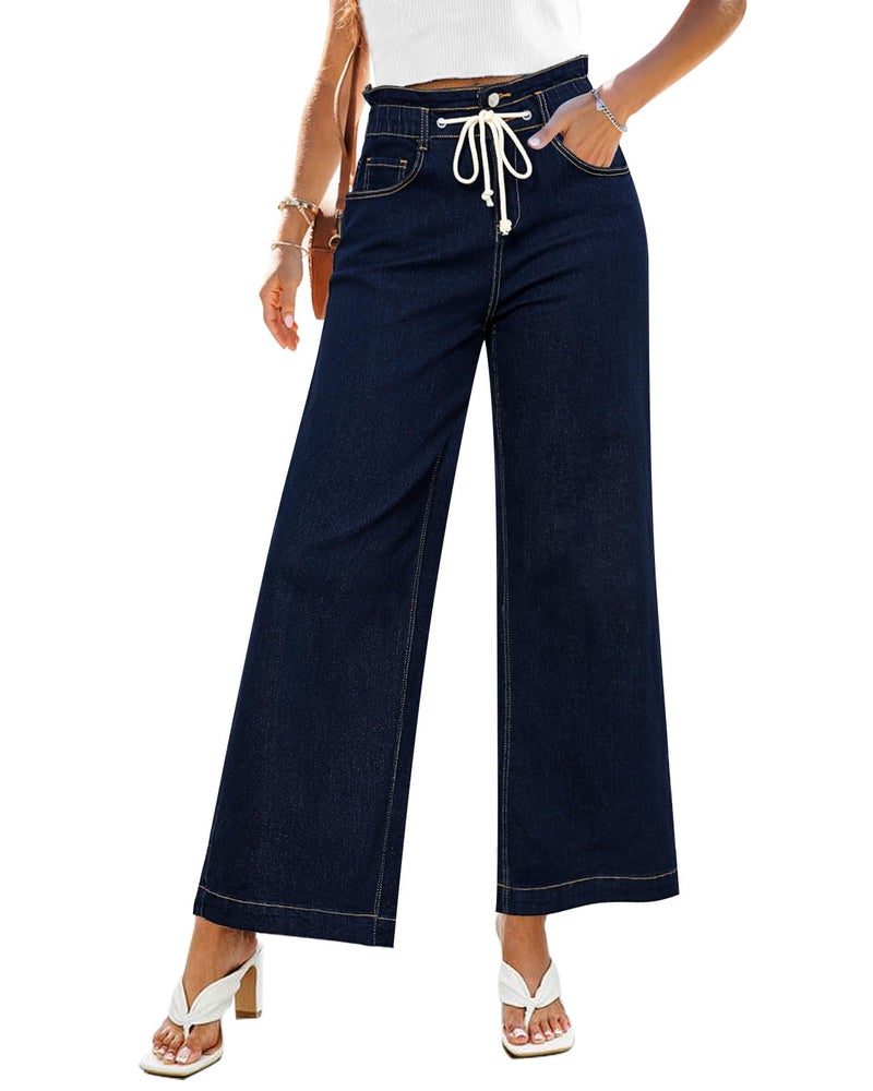 GRAPENT Women's High Waisted Mom Jeans Wide Leg Flared Denim Jean Pants High Waist Paper Bag Jeans Color Rinse Blue Medium Size 8-10 - Image 1