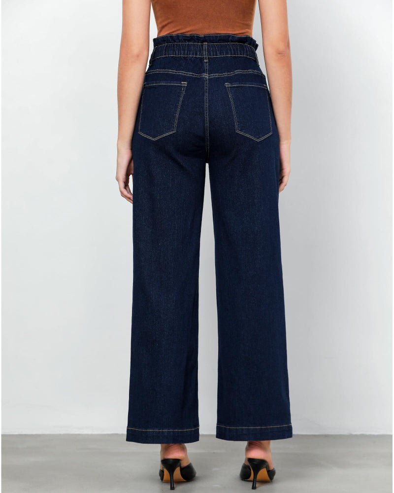 GRAPENT Women's High Waisted Mom Jeans Wide Leg Flared Denim Jean Pants High Waist Paper Bag Jeans Color Rinse Blue Medium Size 8-10 - Image 2