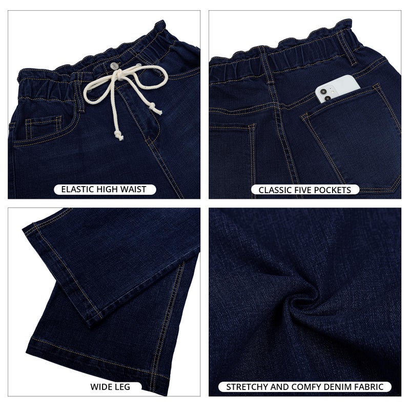 GRAPENT Women's High Waisted Mom Jeans Wide Leg Flared Denim Jean Pants High Waist Paper Bag Jeans Color Rinse Blue Medium Size 8-10 - Image 5