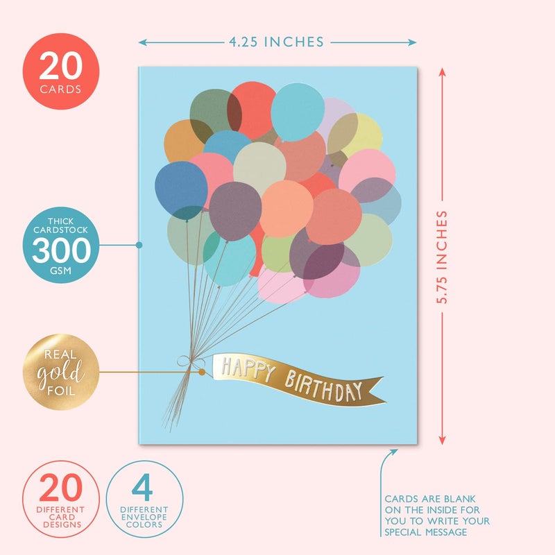 Sweetzer & Orange Happy Birthday Cards with Envelopes & Assortment Box. Variety Set of 20 Assorted Birthday Cards with Envelopes, Perfect Bulk Pack for Celebrations, Special Occasions, Friends - Image 2