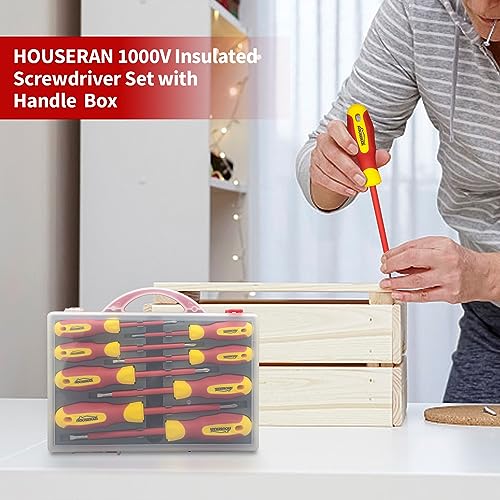 HOUSERAN Insulated Screwdriver Set with Case, HOUSERAN 8-Piece Heavy Duty Phillips and Slotted Screwdriver Set, 1000 Volt, Magnetic Tips Screw Driver, Screwdrivers, Ideal for Electricians and Terminating Jobs - Image 2
