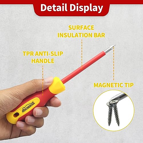 HOUSERAN Insulated Screwdriver Set with Case, HOUSERAN 8-Piece Heavy Duty Phillips and Slotted Screwdriver Set, 1000 Volt, Magnetic Tips Screw Driver, Screwdrivers, Ideal for Electricians and Terminating Jobs - Image 4