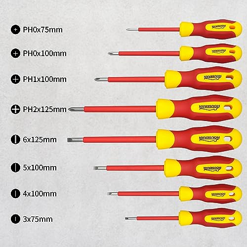 HOUSERAN Insulated Screwdriver Set with Case, HOUSERAN 8-Piece Heavy Duty Phillips and Slotted Screwdriver Set, 1000 Volt, Magnetic Tips Screw Driver, Screwdrivers, Ideal for Electricians and Terminating Jobs - Image 3
