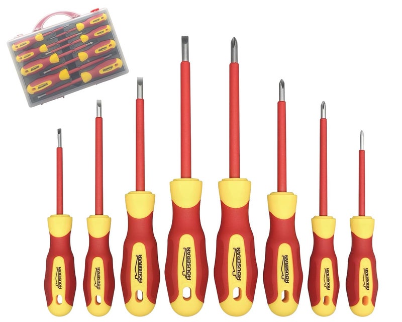 HOUSERAN Insulated Screwdriver Set with Case, HOUSERAN 8-Piece Heavy Duty Phillips and Slotted Screwdriver Set, 1000 Volt, Magnetic Tips Screw Driver, Screwdrivers, Ideal for Electricians and Terminating Jobs - Image 1