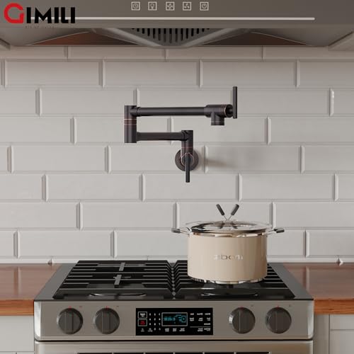 GIMILI Oil Rubbed Bronze Pot Filler Commercial Wall Mount Folding Double Joint Swing Arm Pot Filler Rotatable Wall Faucet - Image 3