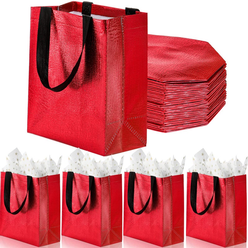 Dicunoy Dicunoy 40 Pack Reusable Gift Bags with Handles Glossy Grocery Shopping Bags Christmas Medium Size Stylish Bag Foldable Nonwoven Tote Bags for Wedding Birthday Party Favors 