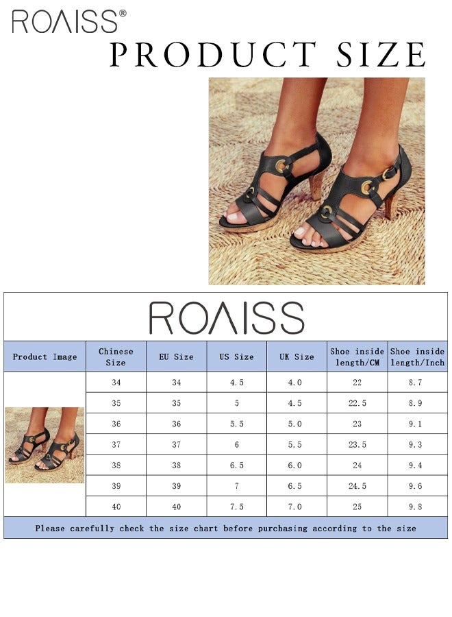 roaiss Fashionable Leather Hollow High-Heeled Sandals For Women'S Daily Commuting Open-Toe Pointed Cork Bottom Versatile Roman High-Heeled Shoes - Image 2