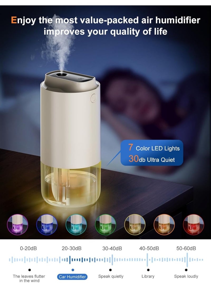 NALACAL Mini Humidifier Portable, Auto-Purification, 250ml Small Cool Mist Humidifier for Car, Baby Bedroom, Travel, Office, Built-in Battery, 2 Mist Modes - Image 2