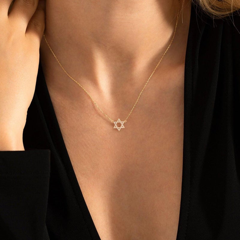 LLWOM Dainty Gold Necklace-14K Gold Plated CZ Star Of David Necklace for Women Simple Jewelry Everyday for Women - Image 3