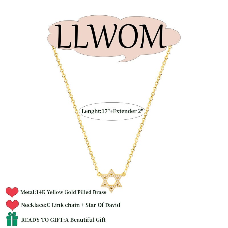 LLWOM Dainty Gold Necklace-14K Gold Plated CZ Star Of David Necklace for Women Simple Jewelry Everyday for Women - Image 5