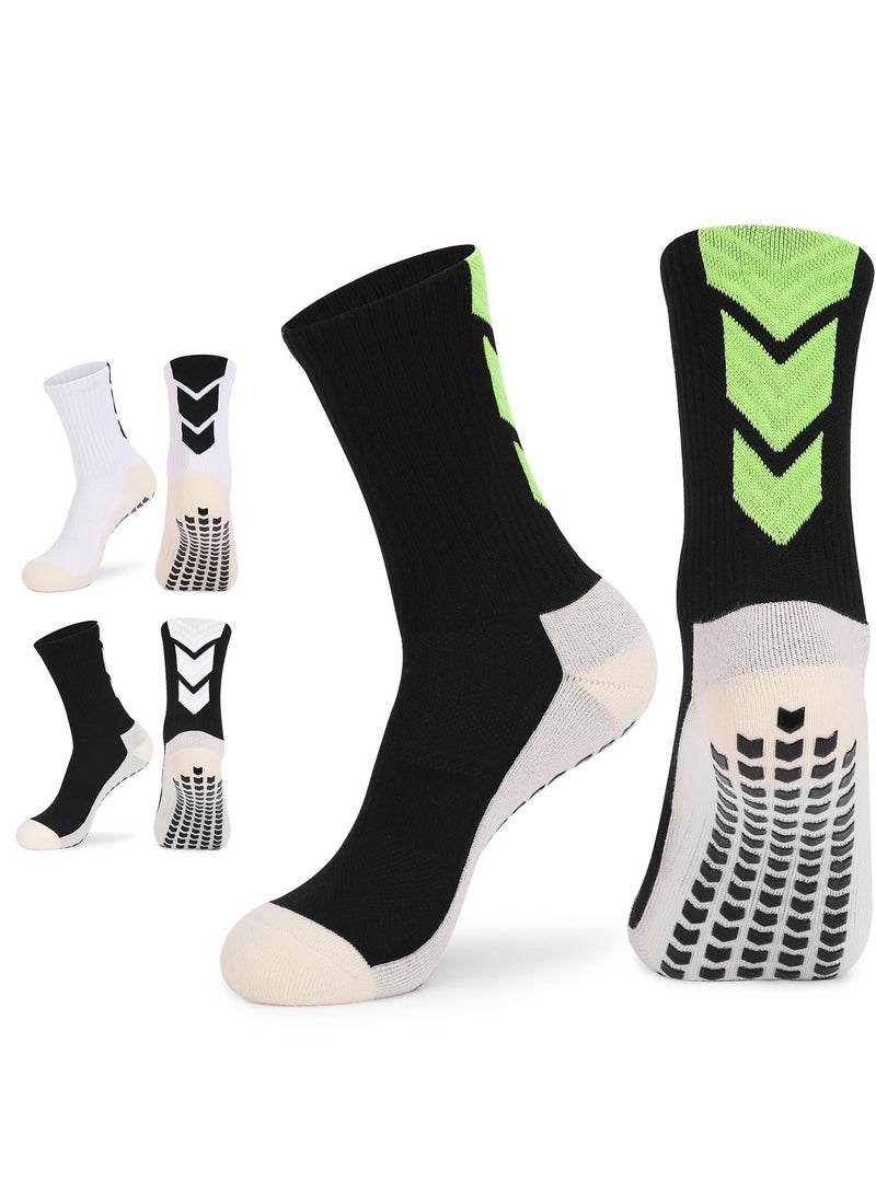 SOLARAE 3 Pairs Grip Socks Football Men Women Anti Slip Sports Grip Socks Breathable Anti Blister Rubber Pads Non Slip Basketball Socks Athletic Grippy Socks For Soccer Running Hiking Boxing Rugby (3 Color) - Image 1