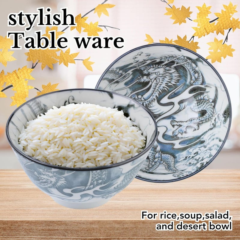 Mino Ware Japanese Rice Bowl Rice Ramen Noodle Soup Sarada Pasta Red Dragon Design Chawn 25 inch 88oz Set of 2 - Image 5