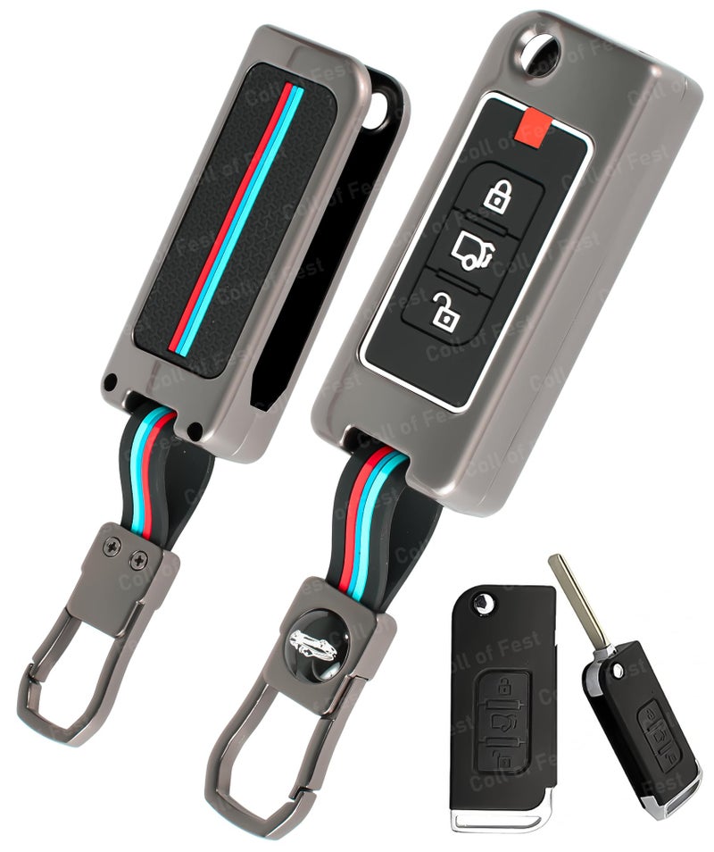 Coll of Fest Metal Silicon Key Cover Compatible for Mahindra XUV-500 3 Button Smart Flip Key Cover Full Metal Protections Special Feature Visible in Low-Light Conditions - Image 1