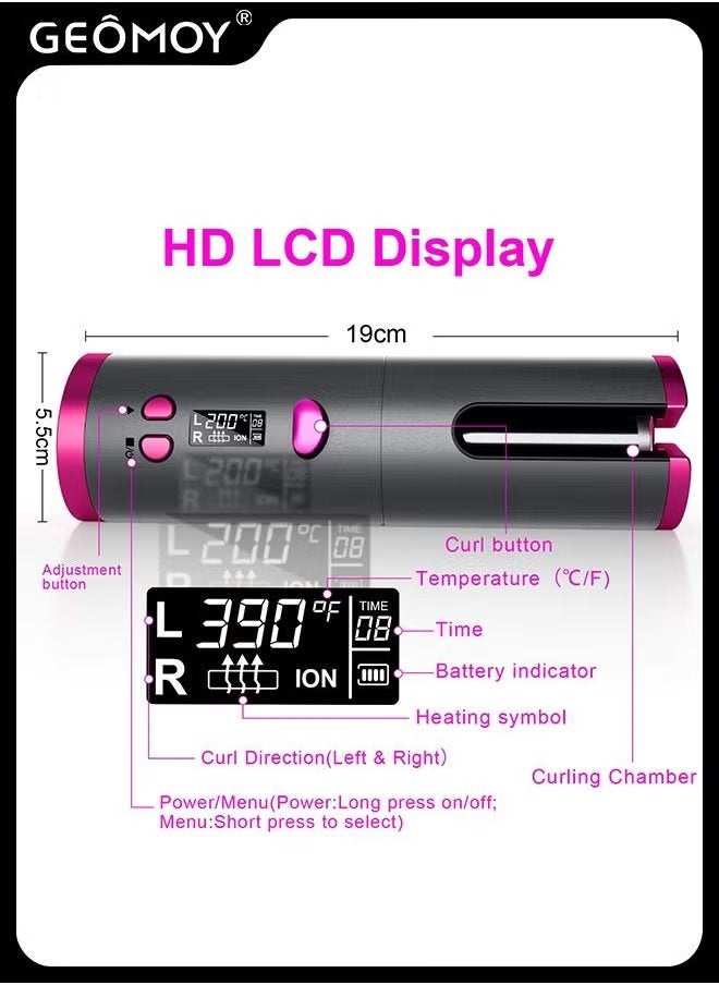 جيموي مكواة تجعيد أوتوماتيكية ، مكواة تجعيد الشعر لتصفيف الشعر ، جهاز تجعيد الشعر التلقائي اللاسلكي ، مع 6 درجات حرارة ومؤقتات ، إغلاق تلقائي ، تسخين سريع ، جهاز تجعيد الشعر اللاسلكي القابل لإعادة الشحن - Image 4