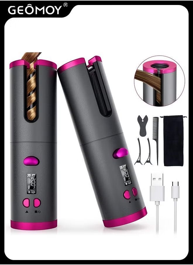 جيموي مكواة تجعيد أوتوماتيكية ، مكواة تجعيد الشعر لتصفيف الشعر ، جهاز تجعيد الشعر التلقائي اللاسلكي ، مع 6 درجات حرارة ومؤقتات ، إغلاق تلقائي ، تسخين سريع ، جهاز تجعيد الشعر اللاسلكي القابل لإعادة الشحن - Image 2