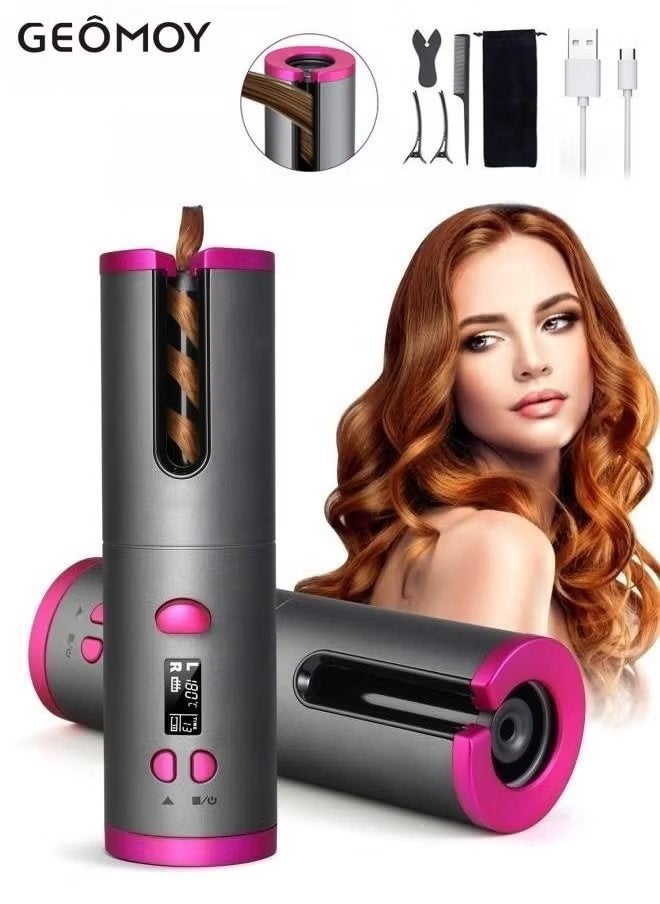 جيموي مكواة تجعيد أوتوماتيكية ، مكواة تجعيد الشعر لتصفيف الشعر ، جهاز تجعيد الشعر التلقائي اللاسلكي ، مع 6 درجات حرارة ومؤقتات ، إغلاق تلقائي ، تسخين سريع ، جهاز تجعيد الشعر اللاسلكي القابل لإعادة الشحن - Image 1