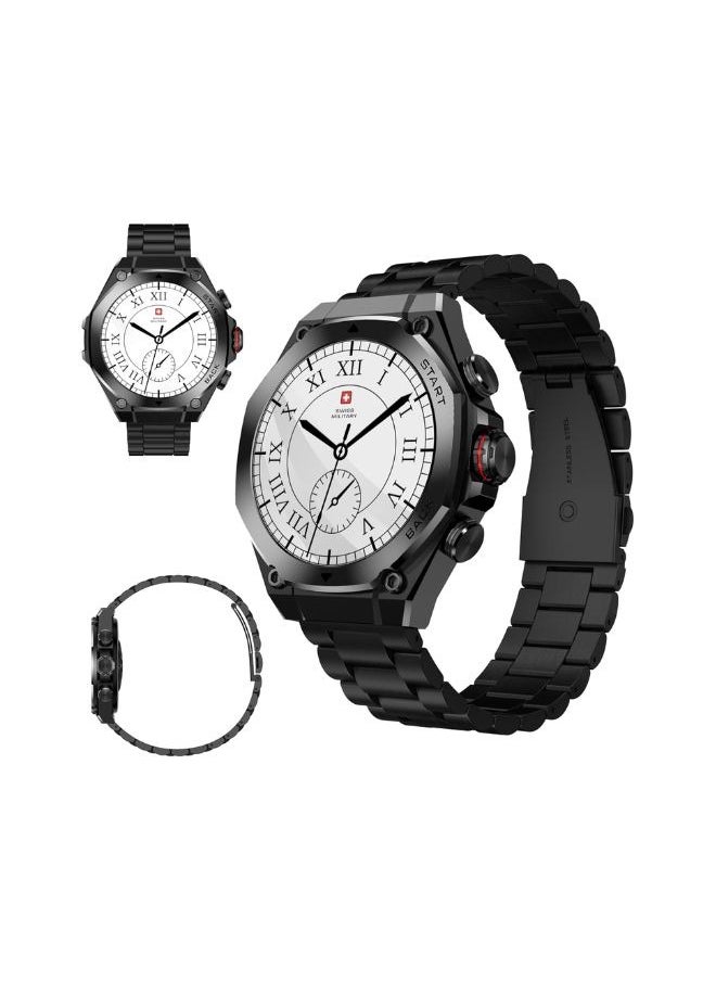 SWISS MILITARY - Swiss Military DOM6 Smartwatch 1.43" AMOLED, Bluetooth Calling, Multi Language, Health & Sports Tracking, Wireless Charging, 7 Days Battery, IP67, iOS/Android Compatible, Gun Metal Frame & Strap - Image 1