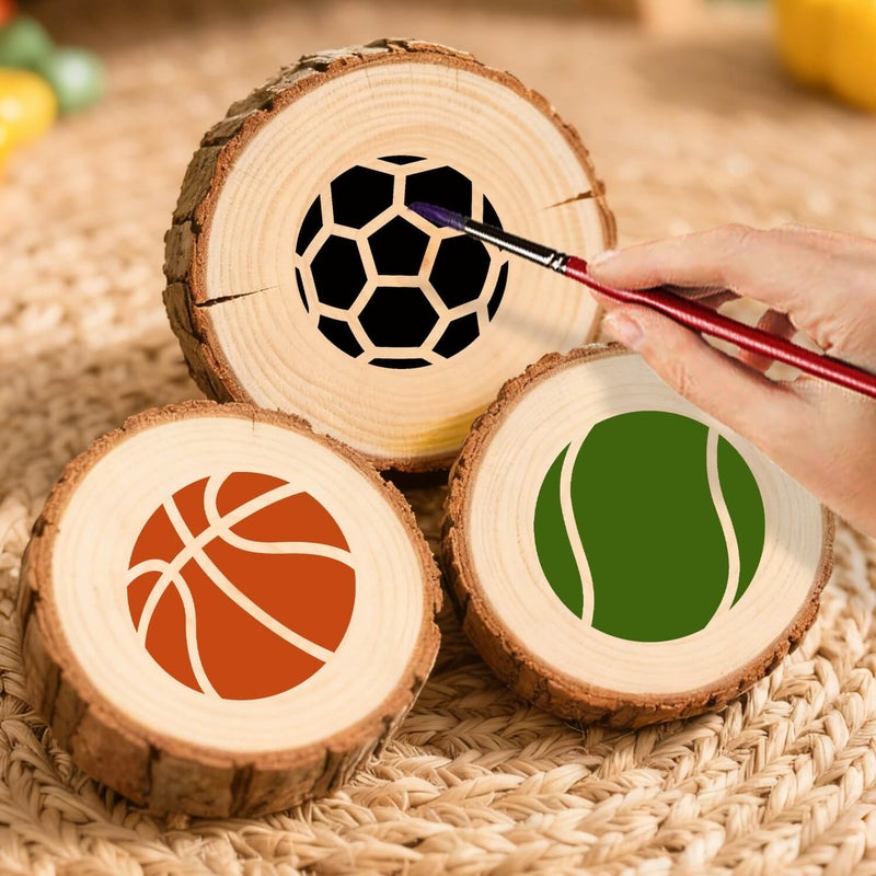 eageus 64 Pieces Small Sport Stencils for Painting, 3 Inch Reusable Football Basketball Soccer Baseball Ball Wood Burning Stencil, Plastic Template for Fabric Canvas Craft Rock Sign Home Decor(Sport) - Image 5