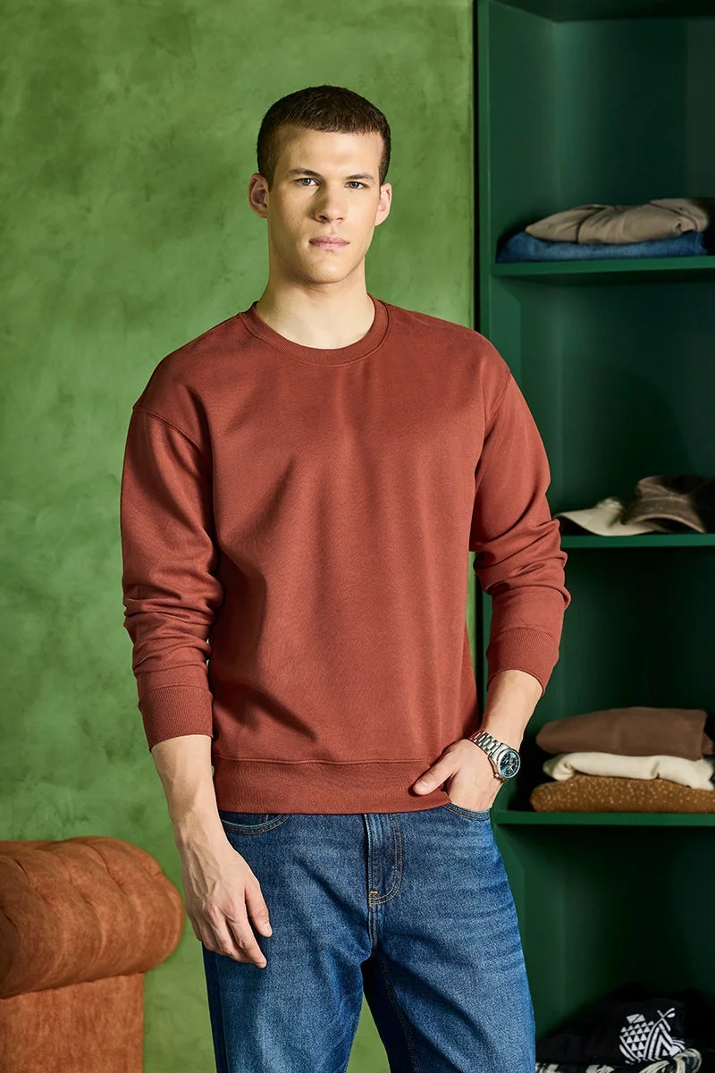 SNITCH Rust Orange Relaxed Fit Sweatshirt