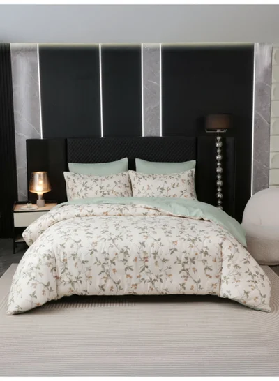 Donetella Printed Duvet Set, Queen Size Fits 180x200 cm - 4-Pcs Bed Set, Brushed Microfiber Fabric - 1 Duvet Cover, 1 Fitted Sheet, 1 Pillow Shams, 1 Pillowcases (Filler Not Included)