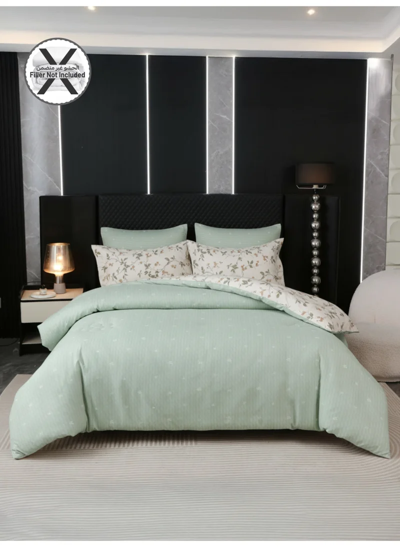 Donetella Printed Duvet Set, Queen Size Fits 180x200 cm - 4-Pcs Bed Set, Brushed Microfiber Fabric - 1 Duvet Cover, 1 Fitted Sheet, 1 Pillow Shams, 1 Pillowcases (Filler Not Included)