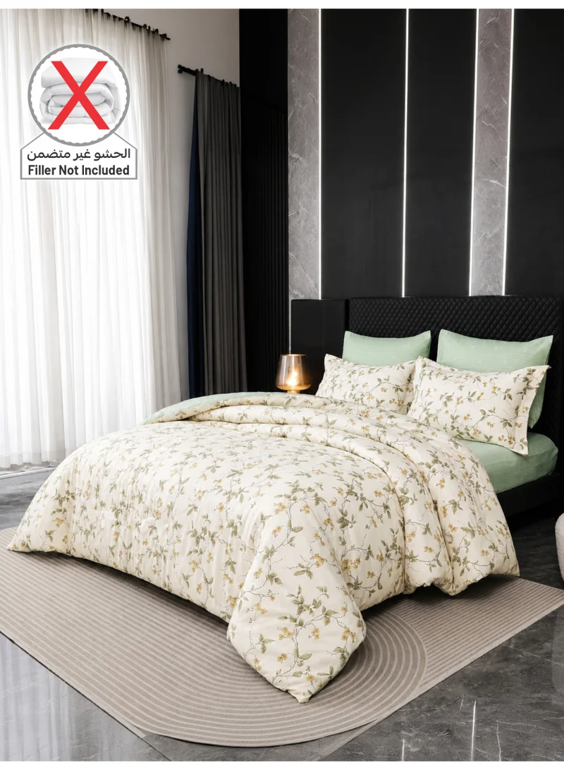 Donetella Printed Duvet Set, Queen Size Fits 180x200 cm - 4-Pcs Bed Set, Brushed Microfiber Fabric - 1 Duvet Cover, 1 Fitted Sheet, 1 Pillow Shams, 1 Pillowcases (Filler Not Included)