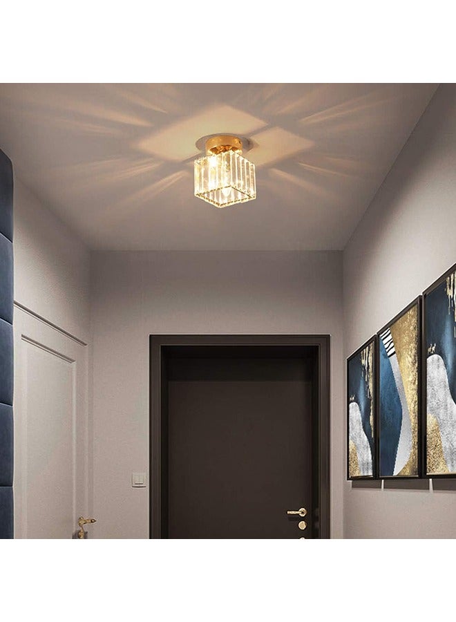 Arabest Mini Crystal Ceiling Light, Semi Flush Mount Square Ceiling Lamp Modern LED Ceiling Lighting fixture Gold Pendant Light Ceiling for Hallway Entryway Bedroom Balcony - Image 3