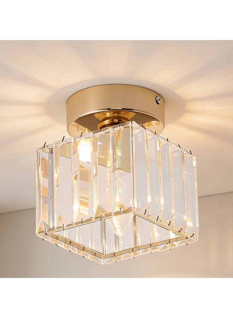 Arabest Mini Crystal Ceiling Light, Semi Flush Mount Square Ceiling Lamp Modern LED Ceiling Lighting fixture Gold Pendant Light Ceiling for Hallway Entryway Bedroom Balcony - Image 1