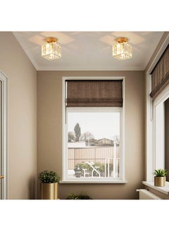 Arabest Mini Crystal Ceiling Light, Semi Flush Mount Square Ceiling Lamp Modern LED Ceiling Lighting fixture Gold Pendant Light Ceiling for Hallway Entryway Bedroom Balcony  - Image 4