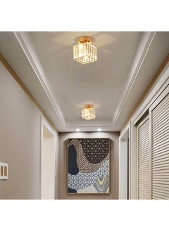 Arabest Mini Crystal Ceiling Light, Semi Flush Mount Square Ceiling Lamp Modern LED Ceiling Lighting fixture Gold Pendant Light Ceiling for Hallway Entryway Bedroom Balcony  - Image 5