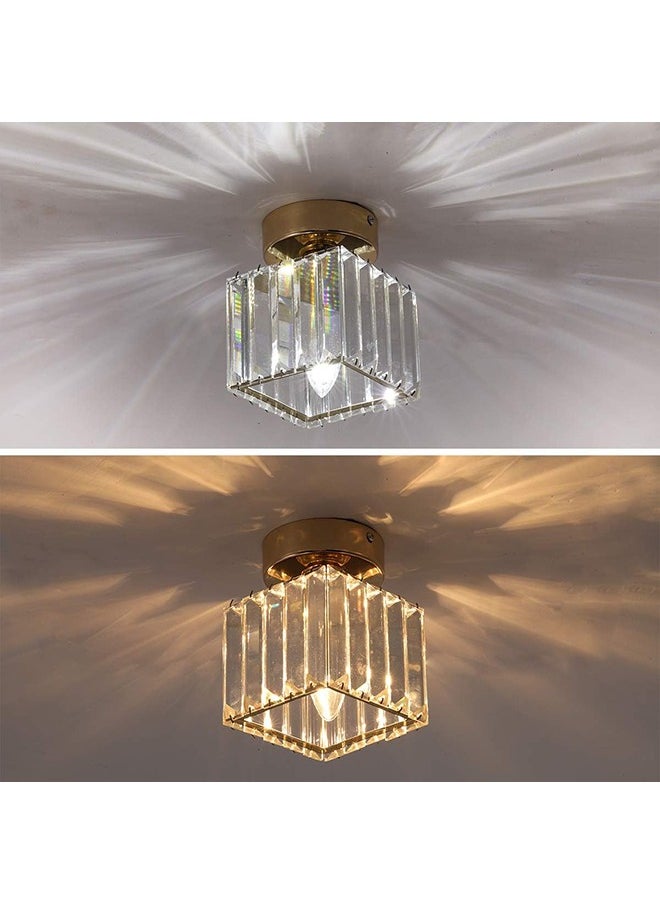 Arabest - Mini Crystal Ceiling Light, Semi Flush Mount Square Ceiling Lamp Modern LED Ceiling Lighting fixture Gold Pendant Light Ceiling for Hallway Entryway Bedroom Balcony - Image 1