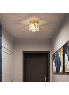 Arabest Mini Crystal Ceiling Light, Semi Flush Mount Square Ceiling Lamp Modern LED Ceiling Lighting fixture Gold Pendant Light Ceiling for Hallway Entryway Bedroom Balcony  - Image 3