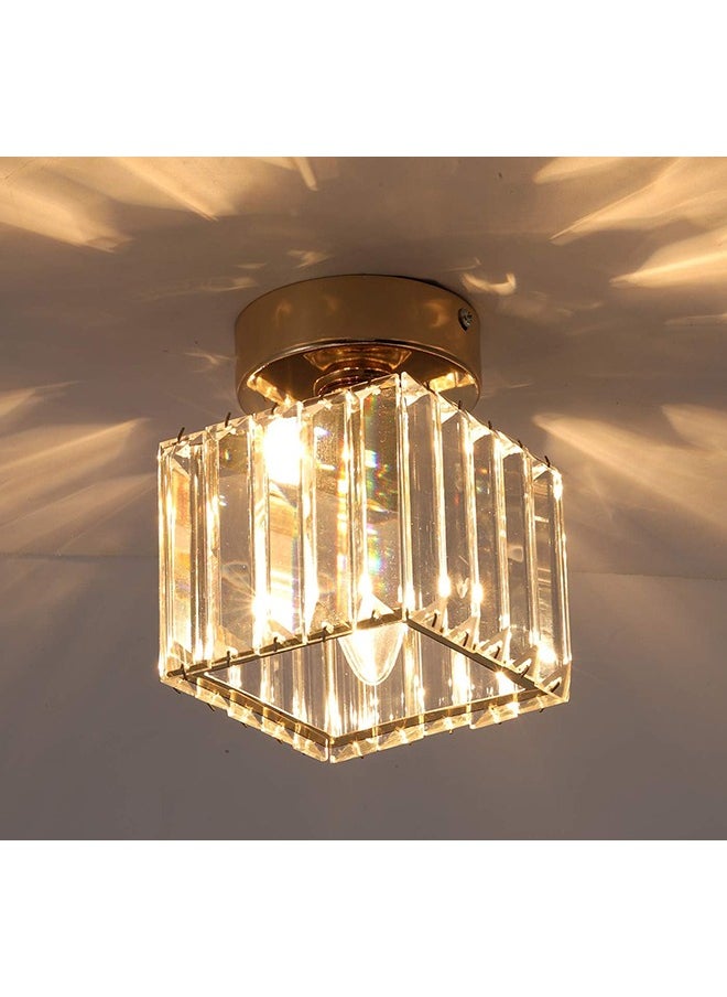 Arabest - Mini Crystal Ceiling Light, Semi Flush Mount Square Ceiling Lamp Modern LED Ceiling Lighting fixture Gold Pendant Light Ceiling for Hallway Entryway Bedroom Balcony - Image 1