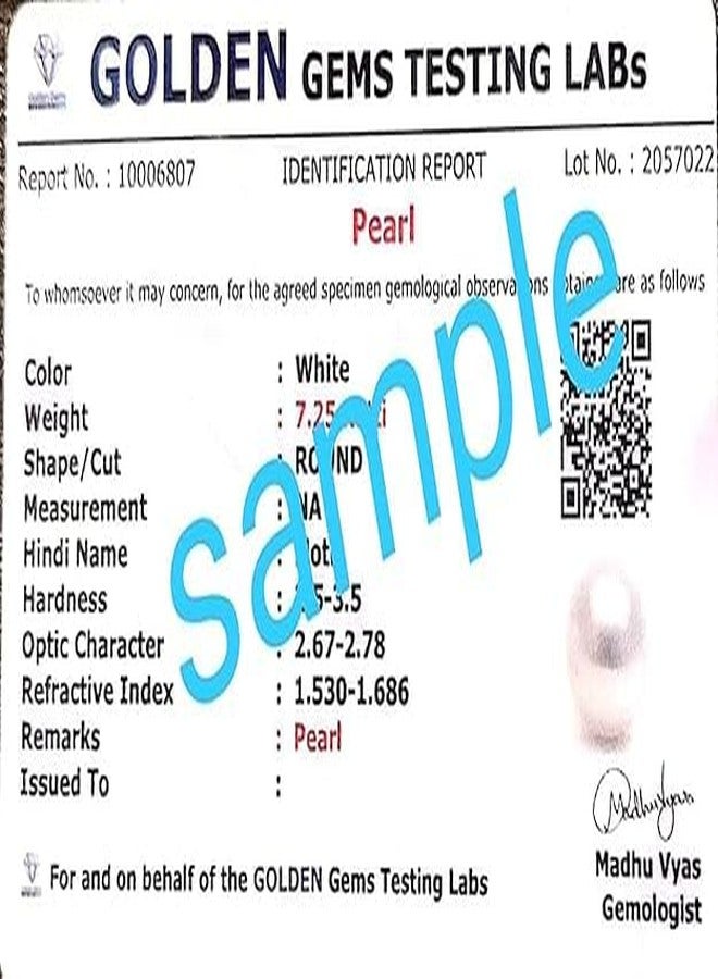 DAURAYA GEMS White Pearl Gemstone 8.25 Ratti 7.12 Carat Certified Moti Stone for Man and Woman with Lab Certificate - Image 3