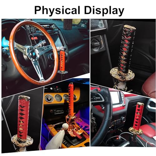 GSTP Automatic Katana Shift Knob Universal for Cars with Lock Button Samurai Sword Weighted Gear Shifter Konb (26cm Black&Red) - Image 2