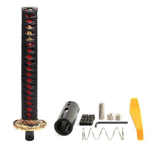 GSTP Automatic Katana Shift Knob Universal for Cars with Lock Button Samurai Sword Weighted Gear Shifter Konb (26cm Black&Red) - Image 1