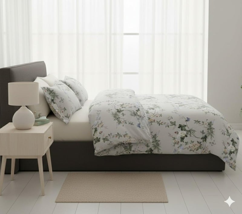MORADO Single Bed Glace Cotton Floral Quilt or Duvet Cover Rajai or Blanket Cover for Winter with Zipper Closer | Stylish Floral Bedding Protector for Home Bedroom Use (Moon Flower) - Image 3